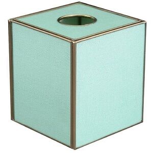 JM Piers Sea Foam Lizard Print Tissue Box Cover Made of Metal and Glass Mexico